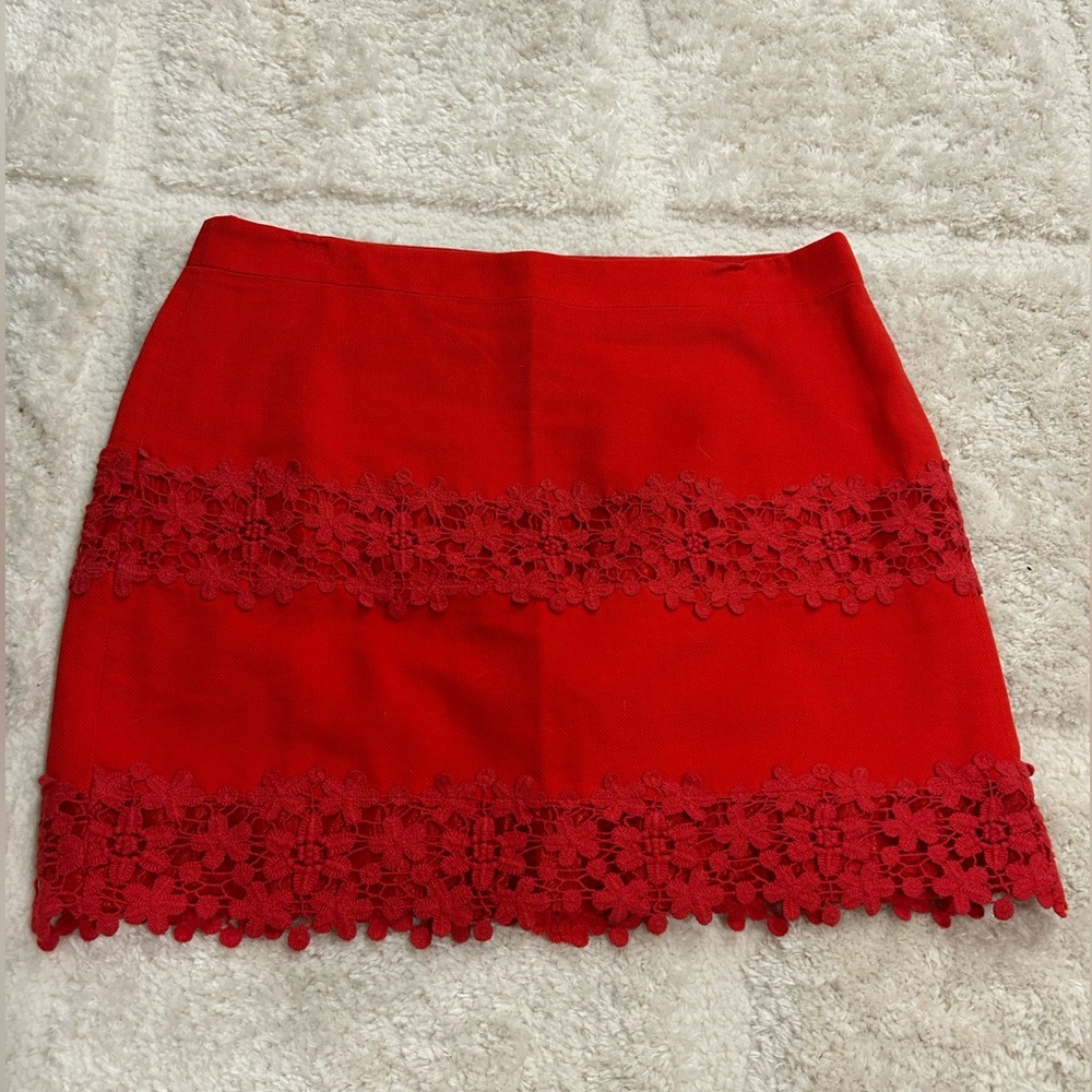 J. Crew Vibrant Red Floral Lace Mini Skirt
